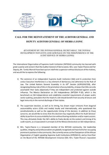 IDI Statement – Sierra Leone