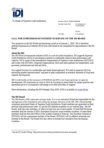Call for expressions of interest IDI Board July 2022