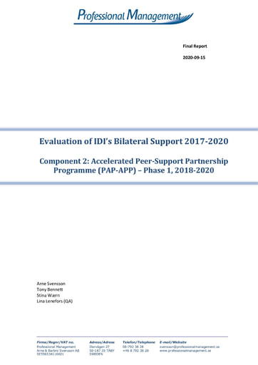 Bilateral Support 2017-2020 Evaluation, Component 2 – Accelerated Peer Support Partnership Programme (PAP APP)