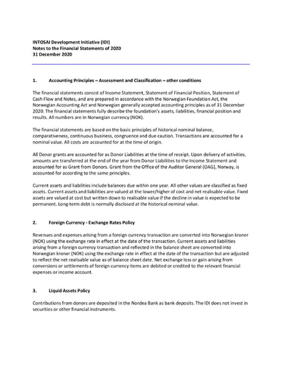 Notes to IDI Financial Statements 2020