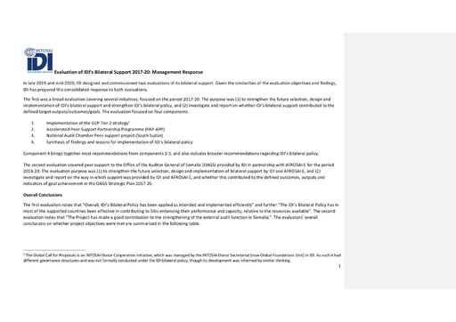 IDI Management Response to Evaluations of Bilateral Support 2017 2020